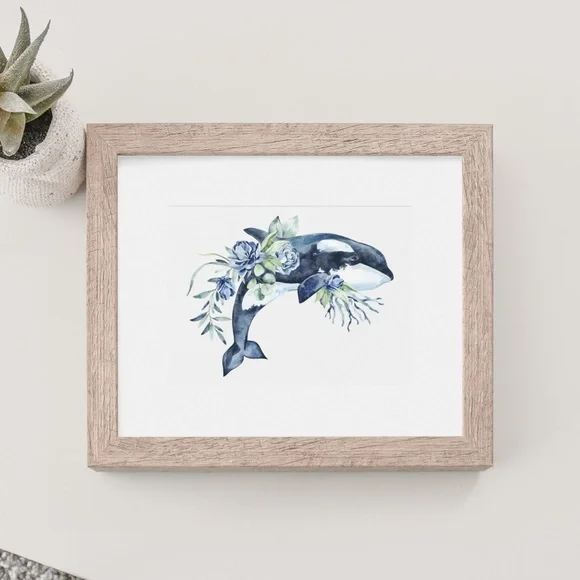 Watercolor Orca Whale Wall Art Illustration Print Unframed - Picture 7 of 9